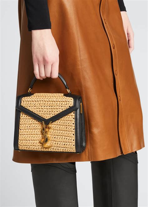 Saint Laurent Cassandra Mini Top Handle Bag in Raffia and 